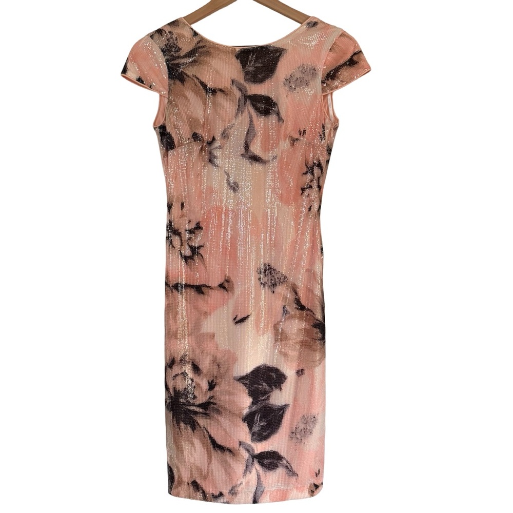 Calvin Klein Pink Sequin Floral Low Cowl Back Bodycon Dress Size 2 - Picture 6 of 9